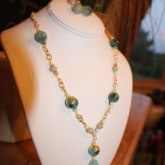 Amazonite necklace with matching earrings - Picture 8 of 8